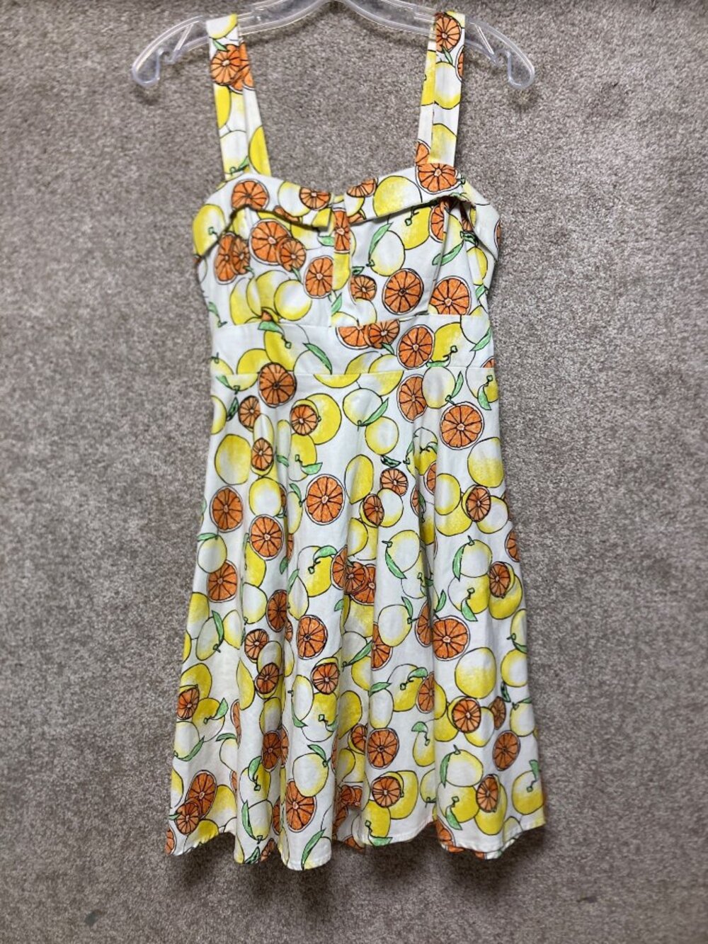 ModCloth Ixia Lemon Citrus Fit and Flare Dress Cotton Skater Retro Mini Summer P